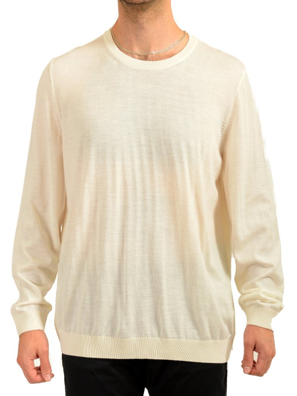 Hugo Boss Men's " Leno-P" Ivory 100% Wool Crewneck Pullover Sweater US 2XL IT 56